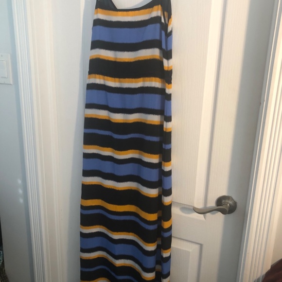 Michael Kors Maxi Striped Blue and orange Spaghetti Strap Maxi Dress 17” - Picture 3 of 3